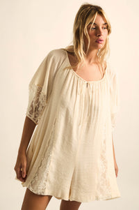 Happy Go Lucky Lace-Inset Puff-Sleeve Romper - ShopPromesa