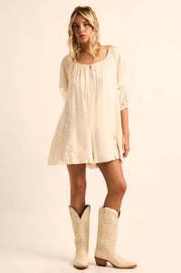 Happy Go Lucky Lace-Inset Puff-Sleeve Romper - ShopPromesa