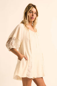 Happy Go Lucky Lace-Inset Puff-Sleeve Romper - ShopPromesa