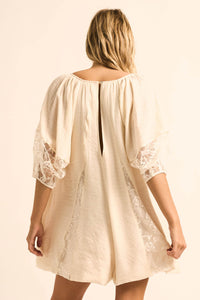 Happy Go Lucky Lace-Inset Puff-Sleeve Romper - ShopPromesa