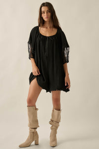Happy Go Lucky Lace-Inset Puff-Sleeve Romper - ShopPromesa