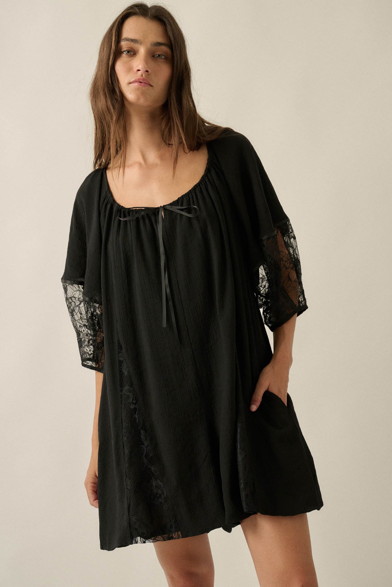 Happy Go Lucky Lace-Inset Puff-Sleeve Romper - ShopPromesa