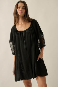 Happy Go Lucky Lace-Inset Puff-Sleeve Romper - ShopPromesa