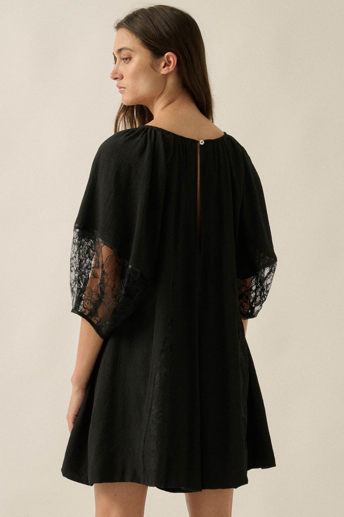 Happy Go Lucky Lace-Inset Puff-Sleeve Romper - ShopPromesa