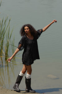 Happy Go Lucky Lace-Inset Puff-Sleeve Romper - ShopPromesa