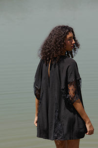 Happy Go Lucky Lace-Inset Puff-Sleeve Romper - ShopPromesa