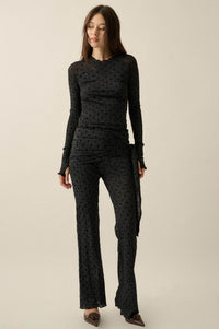 Spot Check Polka Dot Mesh Tie-Waist Flare Pants - ShopPromesa