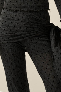 Spot Check Polka Dot Mesh Tie-Waist Flare Pants - ShopPromesa