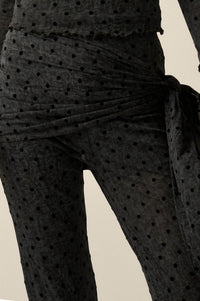 Spot Check Polka Dot Mesh Tie-Waist Flare Pants - ShopPromesa
