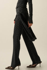 Spot Check Polka Dot Mesh Tie-Waist Flare Pants - ShopPromesa