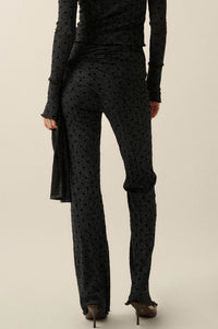 Spot Check Polka Dot Mesh Tie-Waist Flare Pants - ShopPromesa