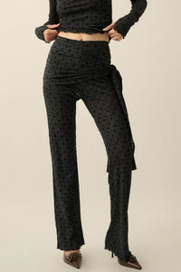 Spot Check Polka Dot Mesh Tie-Waist Flare Pants - ShopPromesa