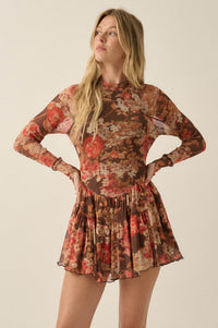 Harvest Harmony Floral Mesh Tiered Thumbhole Romper - ShopPromesa