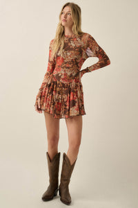 Harvest Harmony Floral Mesh Tiered Thumbhole Romper - ShopPromesa