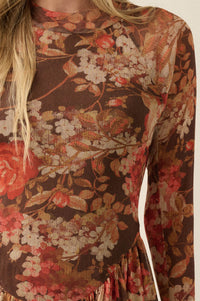 Harvest Harmony Floral Mesh Tiered Thumbhole Romper - ShopPromesa