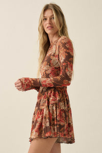 Harvest Harmony Floral Mesh Tiered Thumbhole Romper - ShopPromesa