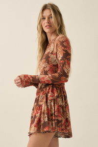 Harvest Harmony Floral Mesh Tiered Thumbhole Romper - ShopPromesa