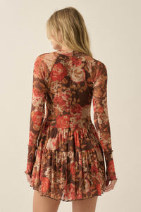 Harvest Harmony Floral Mesh Tiered Thumbhole Romper - ShopPromesa