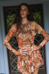 Harvest Harmony Floral Mesh Tiered Thumbhole Romper - ShopPromesa