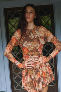 Harvest Harmony Floral Mesh Tiered Thumbhole Romper - ShopPromesa