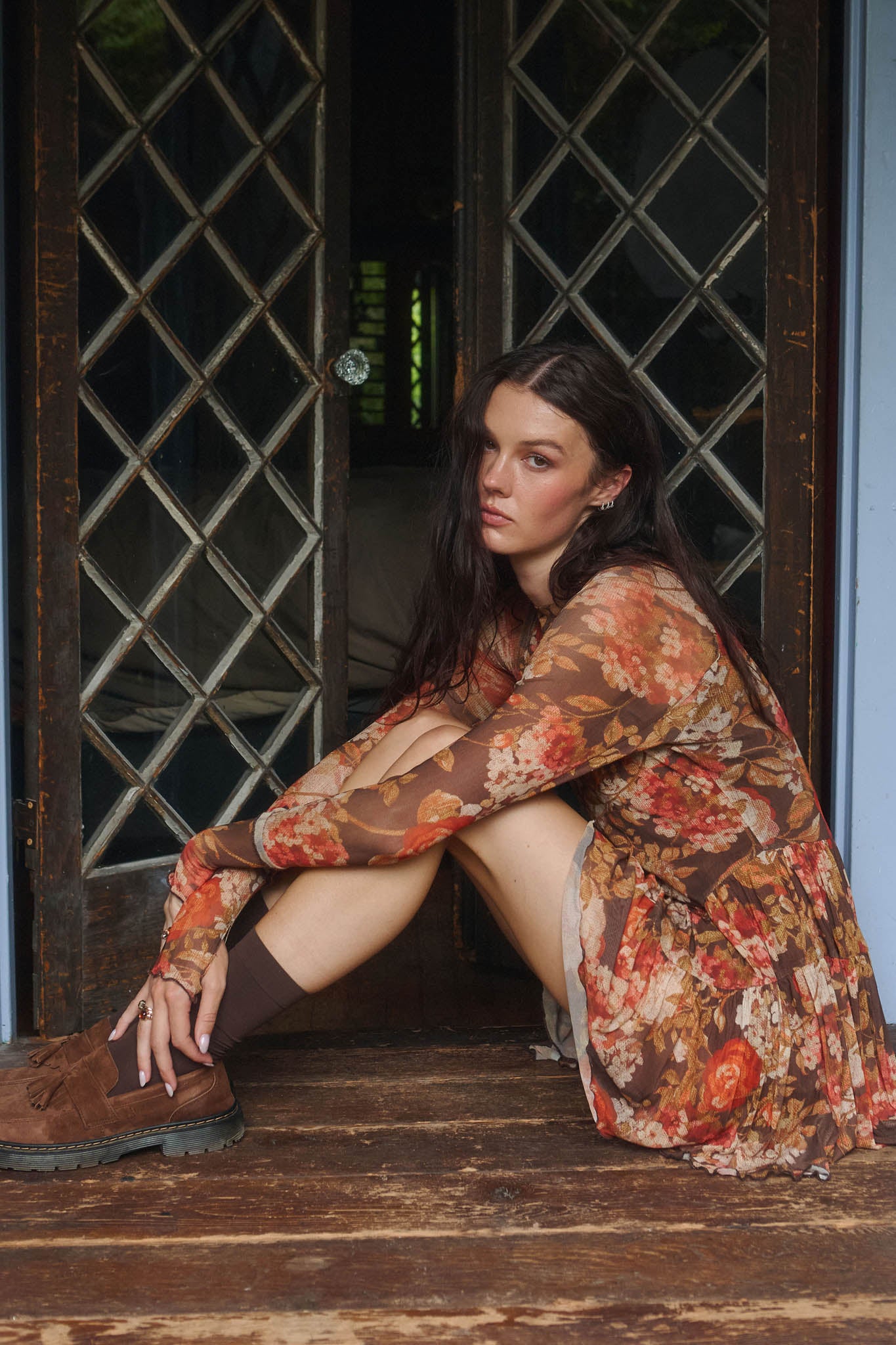 Harvest Harmony Floral Mesh Tiered Thumbhole Romper - ShopPromesa