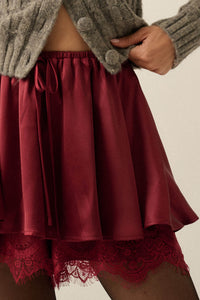 Luxe Life Satin Lace-Trim Gathered Mini Skort - ShopPromesa