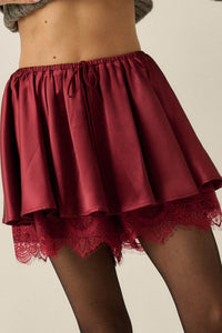 Luxe Life Satin Lace-Trim Gathered Mini Skort - ShopPromesa
