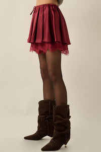 Luxe Life Satin Lace-Trim Gathered Mini Skort - ShopPromesa