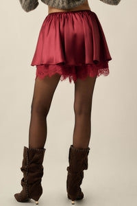 Luxe Life Satin Lace-Trim Gathered Mini Skort - ShopPromesa