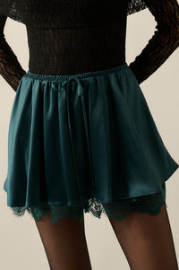 Luxe Life Satin Lace-Trim Gathered Mini Skort - ShopPromesa