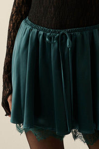 Luxe Life Satin Lace-Trim Gathered Mini Skort - ShopPromesa