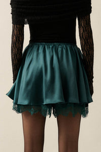 Luxe Life Satin Lace-Trim Gathered Mini Skort - ShopPromesa