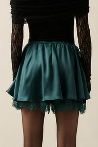 Luxe Life Satin Lace-Trim Gathered Mini Skort - ShopPromesa