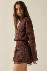 Dream Girl Paisley Chiffon Balloon-Sleeve Peplum Romper - ShopPromesa