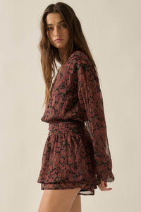 Dream Girl Paisley Chiffon Balloon-Sleeve Peplum Romper - ShopPromesa
