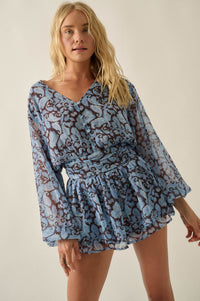 Dream Girl Paisley Chiffon Balloon-Sleeve Peplum Romper - ShopPromesa