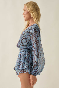 Dream Girl Paisley Chiffon Balloon-Sleeve Peplum Romper - ShopPromesa