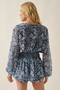 Dream Girl Paisley Chiffon Balloon-Sleeve Peplum Romper - ShopPromesa