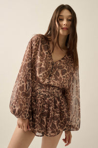 Dream Girl Paisley Chiffon Balloon-Sleeve Peplum Romper - ShopPromesa