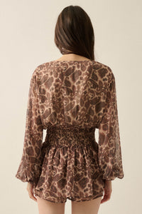 Dream Girl Paisley Chiffon Balloon-Sleeve Peplum Romper - ShopPromesa