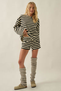 Set the Bar Striped Knit Drawstring Sweater Shorts - ShopPromesa