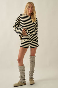 Set the Bar Striped Knit Drawstring Sweater Shorts - ShopPromesa