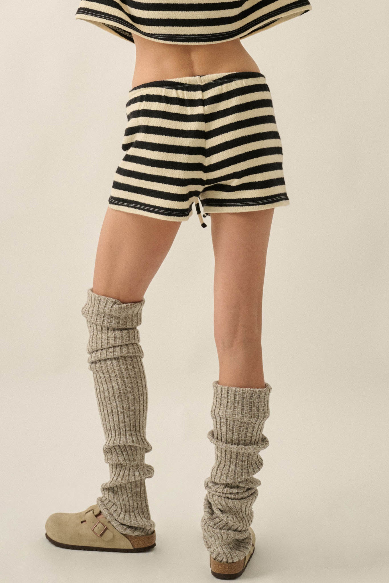 Set the Bar Striped Knit Drawstring Sweater Shorts - ShopPromesa