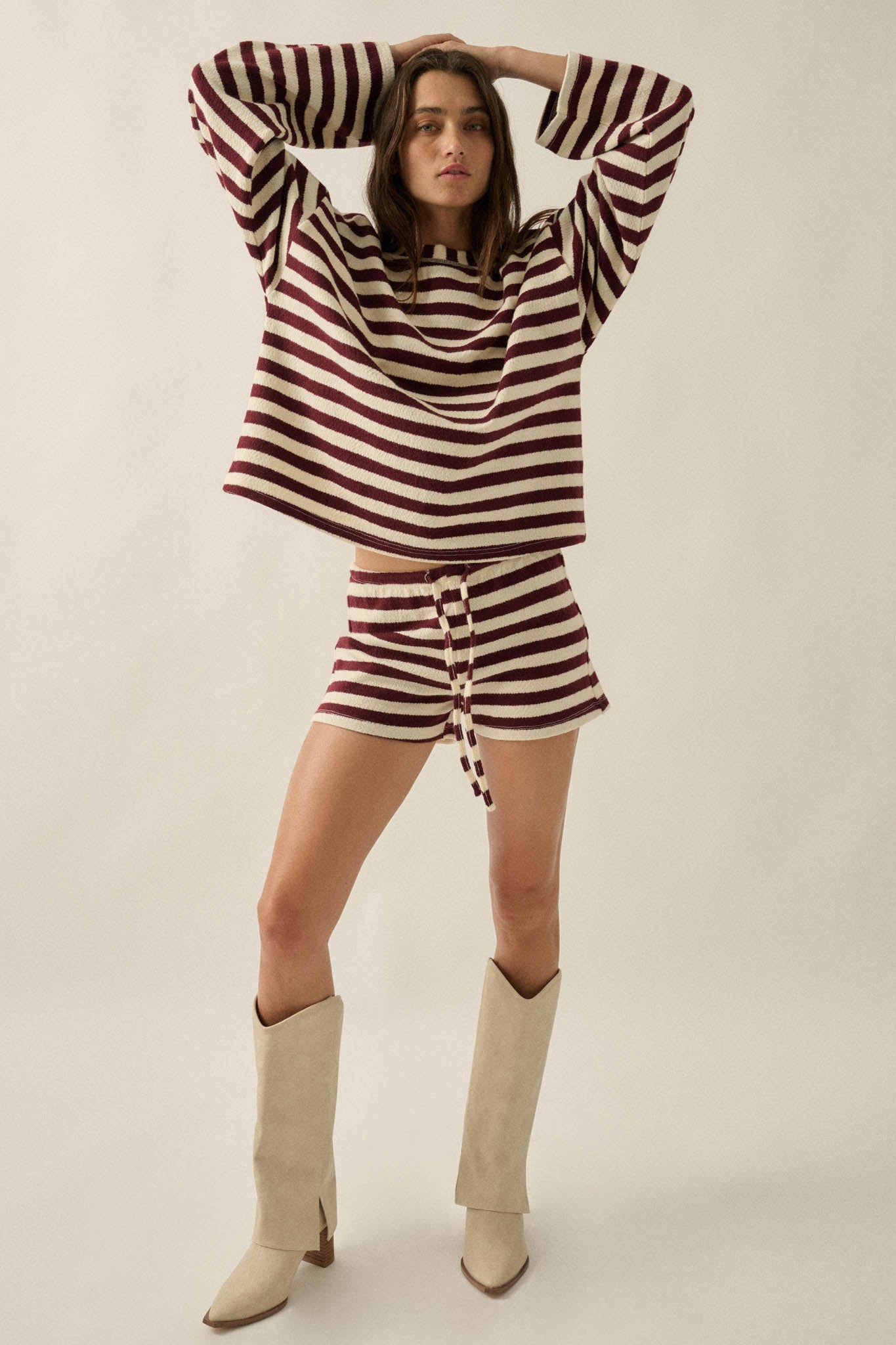 Set the Bar Striped Knit Drawstring Sweater Shorts - ShopPromesa