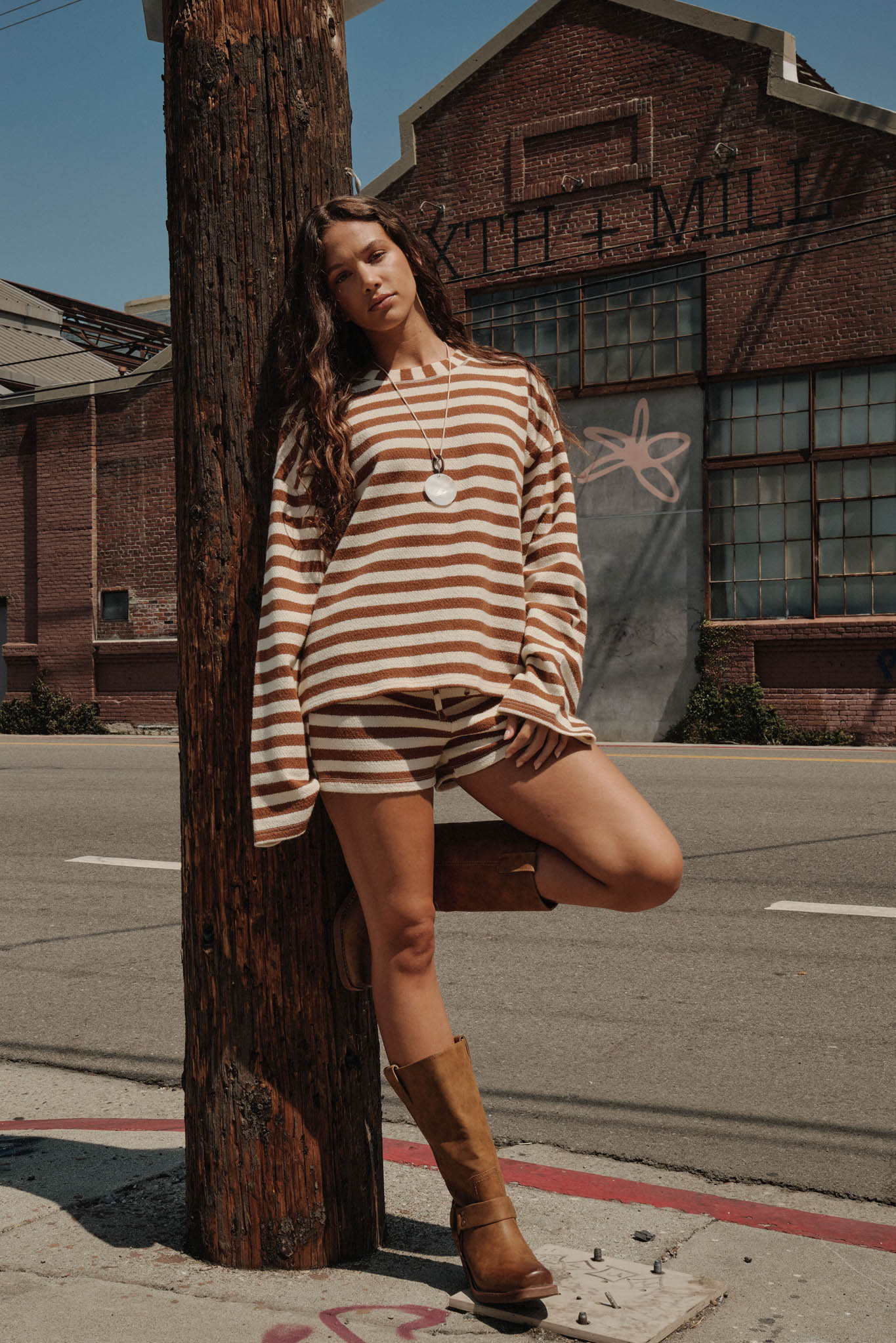 Set the Bar Striped Knit Drawstring Sweater Shorts - ShopPromesa