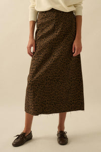 Concrete Jungle Leopard Twill Raw-Edge Midi Skirt - ShopPromesa