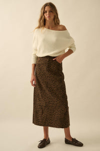 Concrete Jungle Leopard Twill Raw-Edge Midi Skirt - ShopPromesa