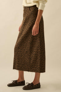 Concrete Jungle Leopard Twill Raw-Edge Midi Skirt - ShopPromesa