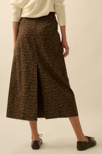 Concrete Jungle Leopard Twill Raw-Edge Midi Skirt - ShopPromesa