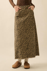 Concrete Jungle Leopard Twill Raw-Edge Midi Skirt - ShopPromesa